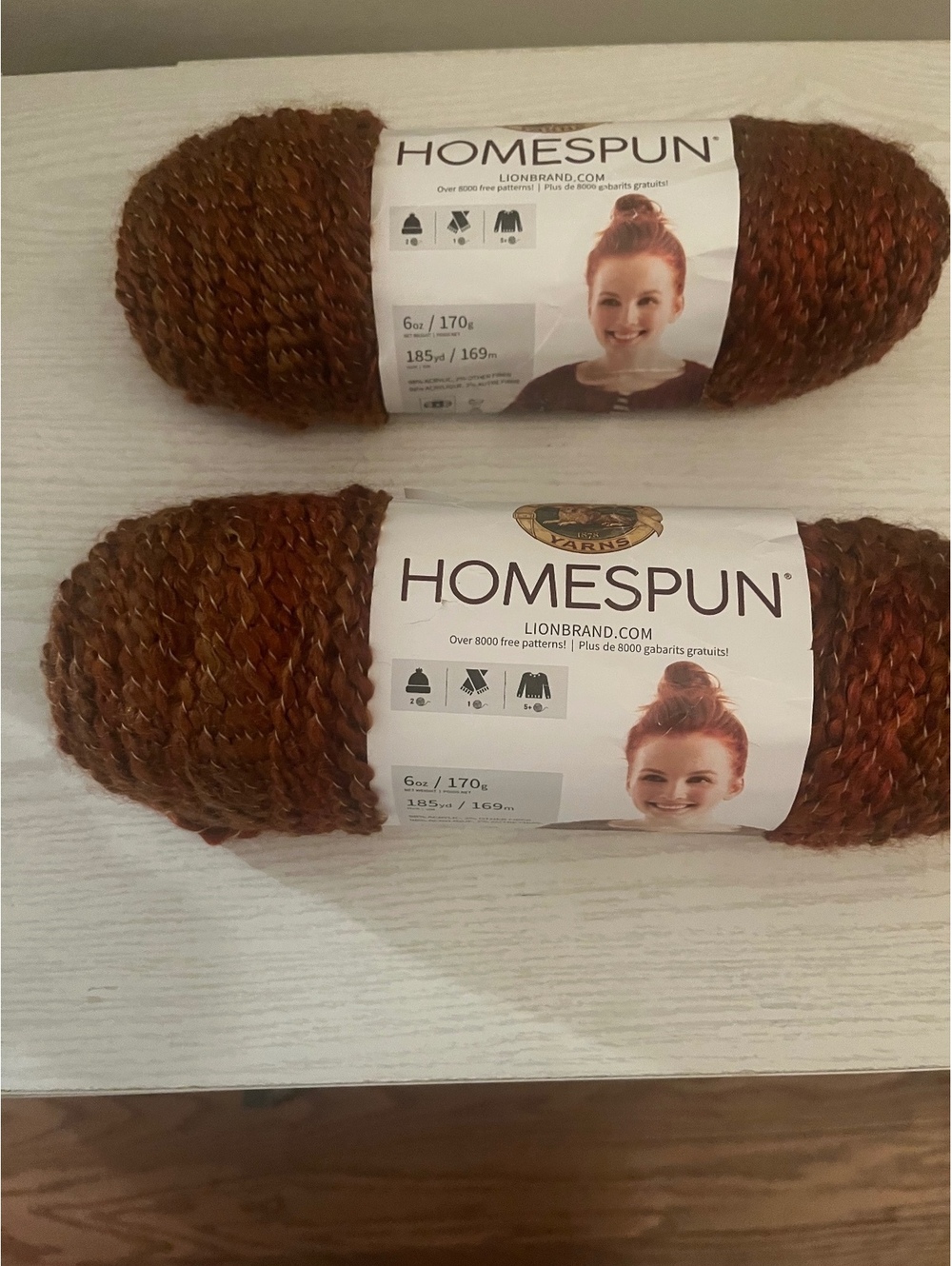 Homespun Yarn by Lion Brand 6oz 185yd Acrylic Blend Brown 2 Skeins